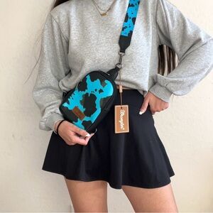 Wrangler Turquoise Cow Print Sling Bag